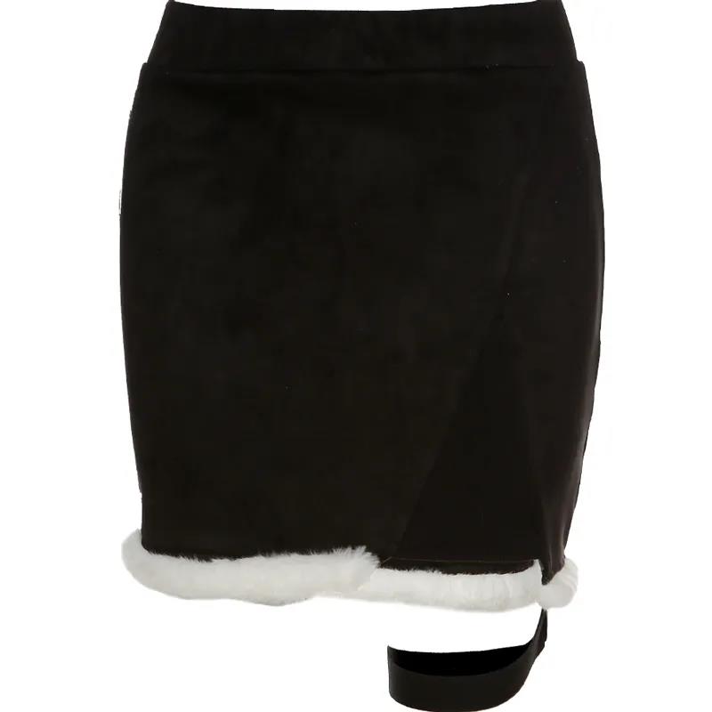European and American Retro High Waist Thin Package Hip Skirt Female Autumn and Winter Models Plush Black Short Skirt Sexy Leg Ring Skirt