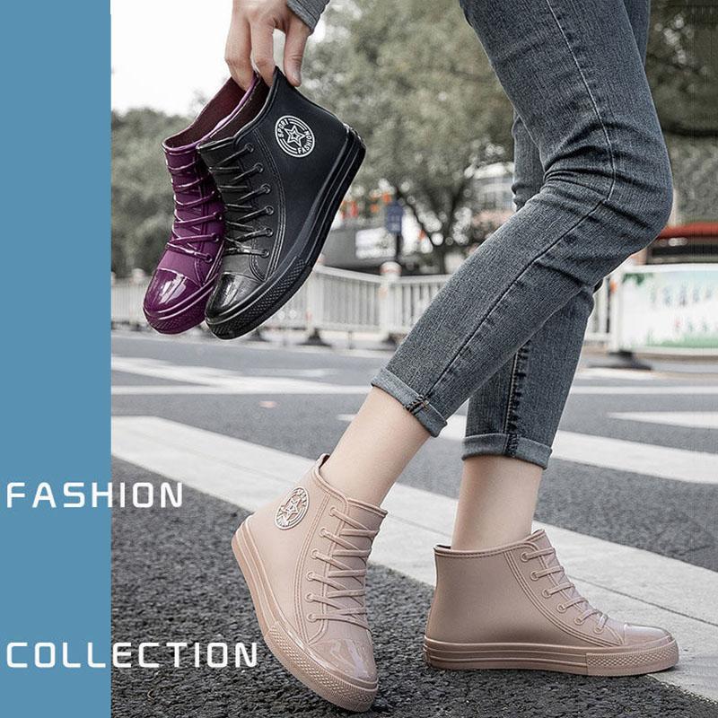 Rain Boots Short Boots Female Adult Fashion Water Shoes Wear-resistant Non-slip Waterproof Work Shoes Four Seasons Wearable Embossed Design