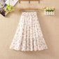 Women's Elastic Waist Pleated Floral Skirt Summer  High Waist Mid-length A-line Draping Chiffon Fairy Dress