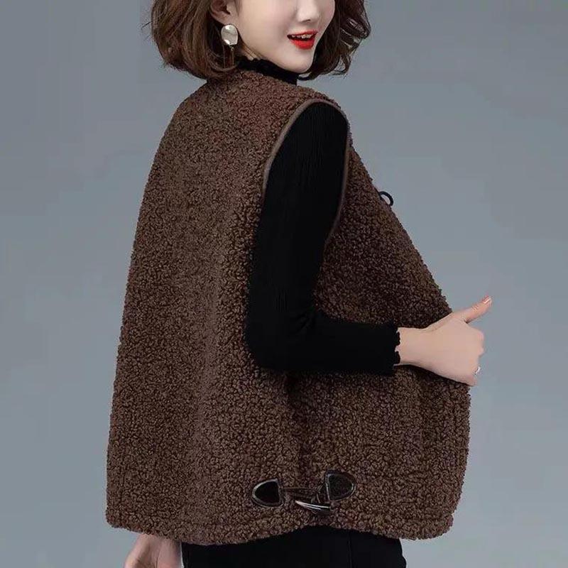 Lamb Velvet and Fur All-in-one Vest Middle-aged and Elderly Women's Tops Spring and Autumn Mother's Loose Coat