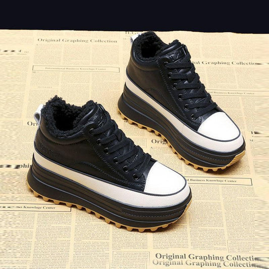 High-top Casual Shoes Women Autumn and Winter All-match Thick-soled White Shoes Sports Shoes Loose Shoes Board Shoes Plus Velvet Shoes