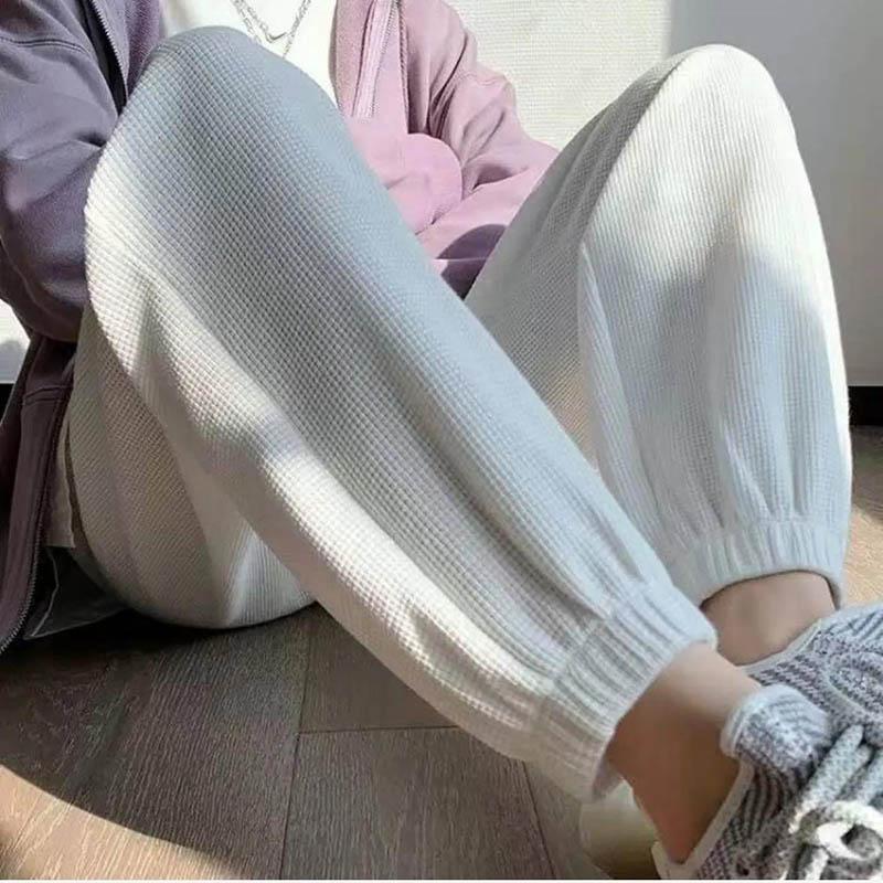 Women's All-match Loose and Thin Waffle Sports Casual Trousers Trendy Foot Trousers Autumn and Winter