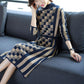 Autumn Winter Plaid Knitted Dress Women's Long  Bottoming Sweater Dress Slim High Neck Pullover Sweater with Sashes