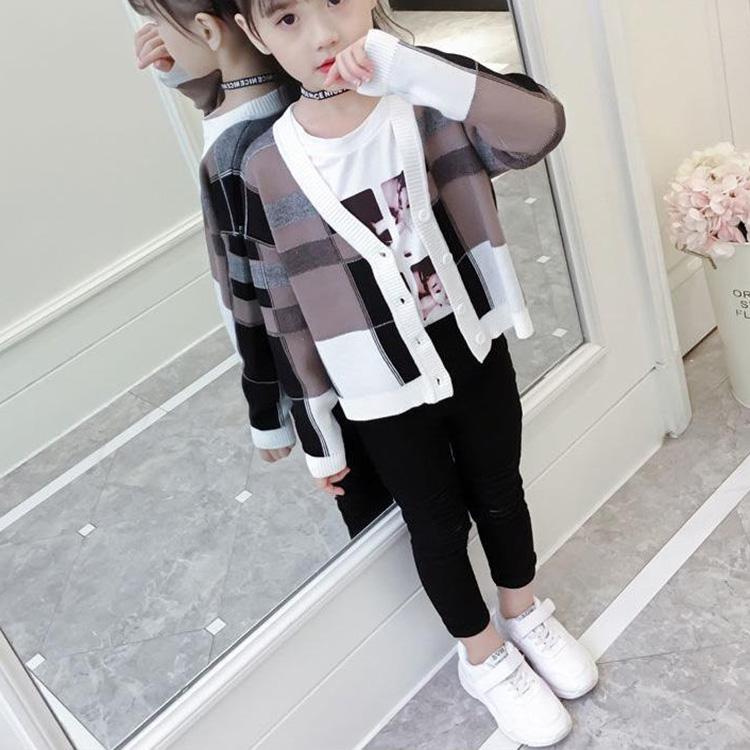 Little Girl Spring and Autumn Sweater Long-sleeved Slim Knit Cardigan Jacket Older Children's Clothing Fashion