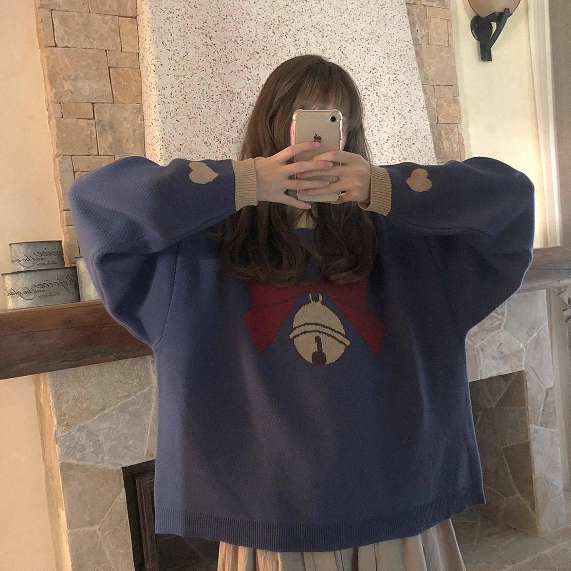 College Autumn Winter Sweater Girls Students Loose Pullover Round Neck Long Sleeve Coat