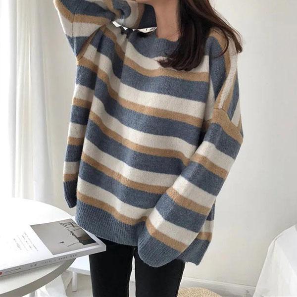 Women's Large Size Round Collar Sweater Loose Autumn Winter Versatile Long Sleeve Short Pullover Casual Knitted Bottom Sweater