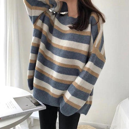 Women's Large Size Round Collar Sweater Loose Autumn Winter Versatile Long Sleeve Short Pullover Casual Knitted Bottom Sweater