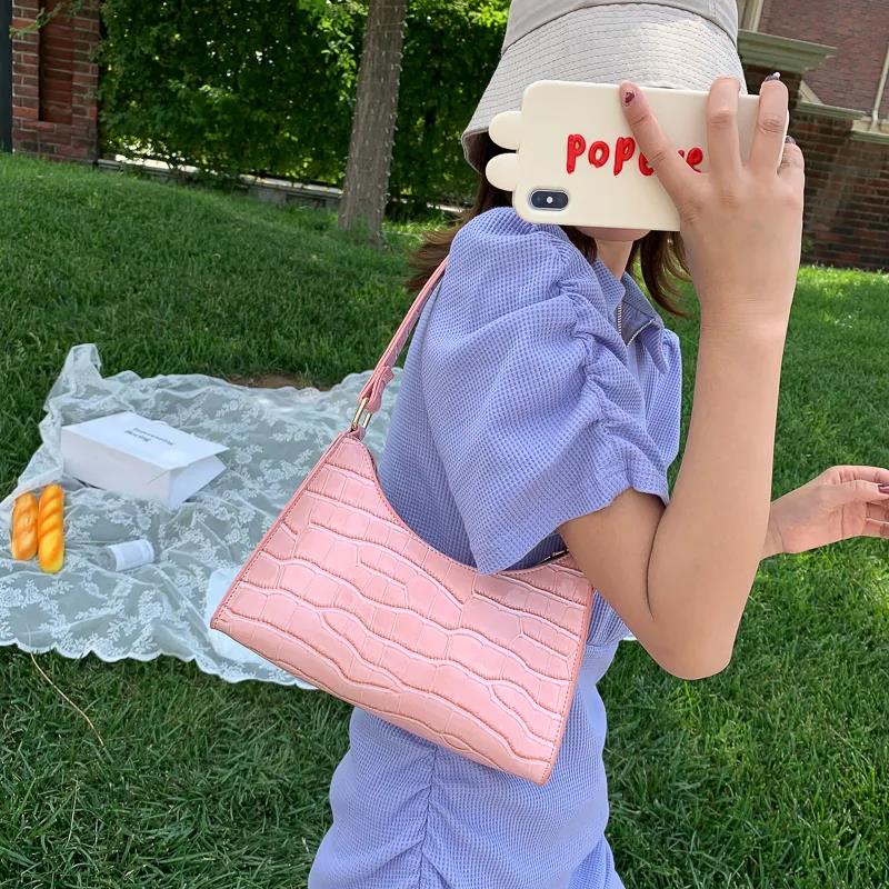 Exquisite Shopping Bag Niche Underarm Bag Women Retro Casual Women's Shoulder Bag Crocodile Grain Leather Solid Color Women's Chain Handbag