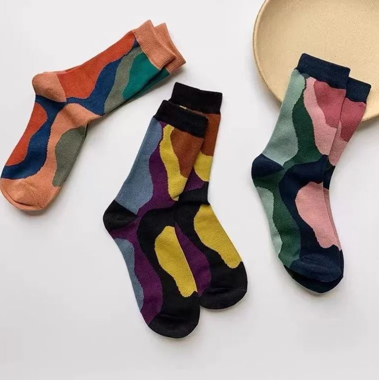 Two Pairs of Retro Texture Socks Morandi Color Block Fashion Women's Socks