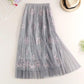 Woman Spring Summer Embroidered High Waist A-line Mesh Casual Skirt Vintage Sweet Fairy Party Skirt