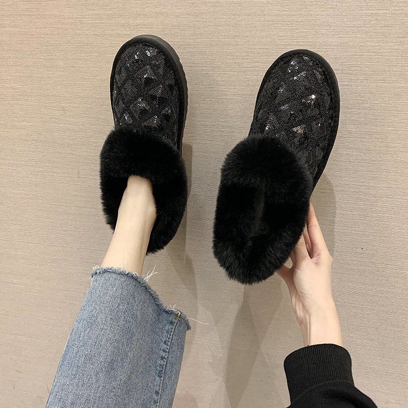 Snow Boots Women's Short Tube Cotton Shoes All-match Flat Bread Shoes Plus Velvet Short Boots Winter Women's Shoes