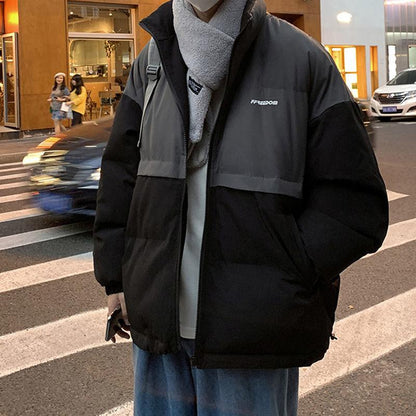 Winter Thick Warmth Stand-collar Down Jacket Stitching Contrast Color Men's Cotton Jacket