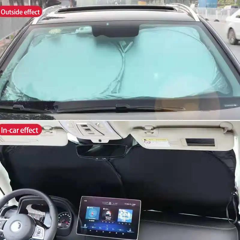 Car Sun Visor Double Ring Folding Storage Silver-plated Cloth Sunshade Block Light Black Bottom Heat Insulation Summer Car Interior Cooling Supplies