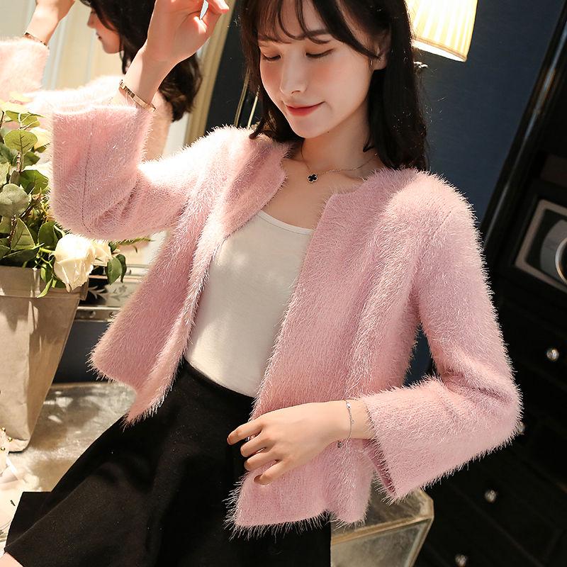 Imitation Mink Velvet Lazy Style Knitted Cardigan Korean Style Loose Student Outer Wear Simple Female Jacket