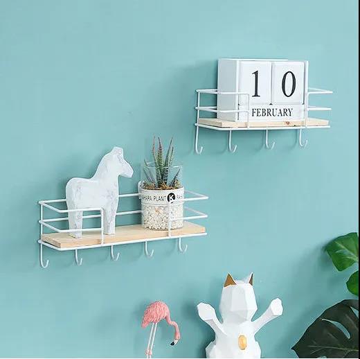 Wall Mounted Storage Rack Home Punch-Free Storage Rack Metal Solid Wood Waterproof Display Shelf