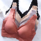 Female Plus Size Latex Underwear Tank Top Thick Mould Cup Fashion Jacquard No Steel Ring Top Side Gathering Lace Sports Sleeping Bra