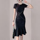 French Style Thin Elder Sister Light Cooked Style OL Temperament Fishtail Skirt Summer Female Lotus Leaf Bag Hip Dress