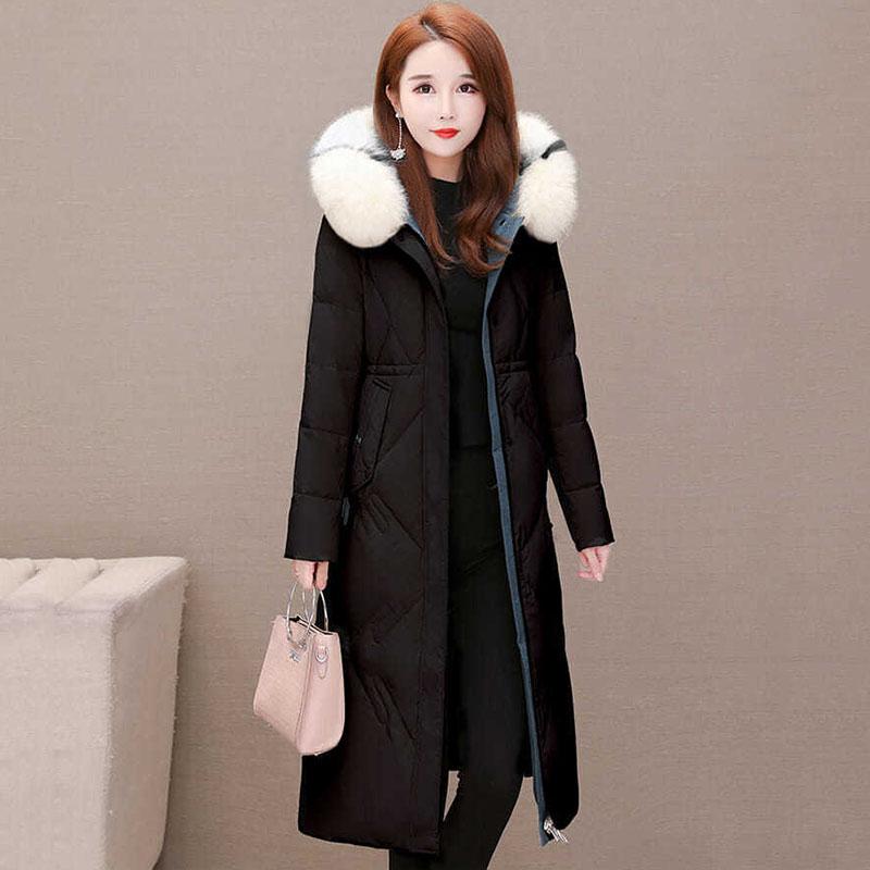 Cotton-padded Clothes Women's Mid-length Winter Clothes Korean Style Loose Fashion Women's Fur Collar Down Padded Coat