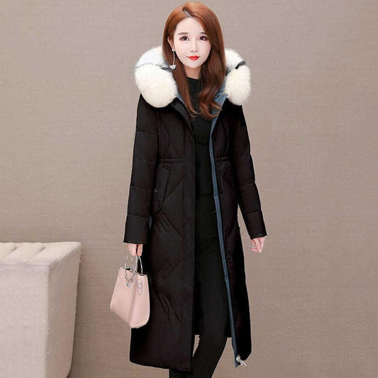 Cotton-padded Clothes Women's Mid-length Winter Clothes Korean Style Loose Fashion Women's Fur Collar Down Padded Coat