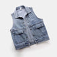 Denim Vest Women's Spring Summer Simple Large Pockets Sleeveless Vest Coat All-match Large Size Loose Top Button Denim Cardigan