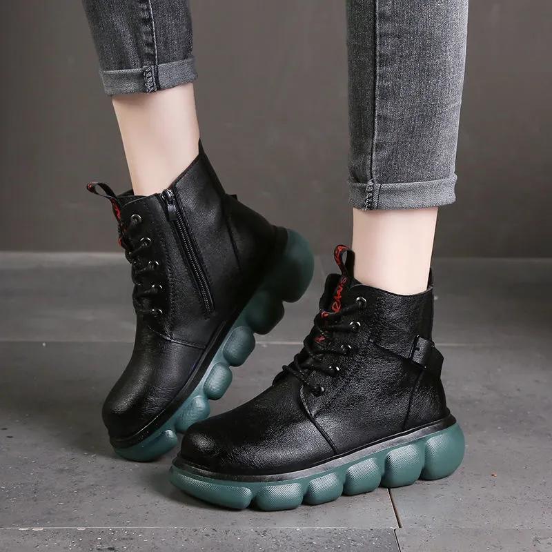 Leather Martin Boots Women's Thick-soled Short Boots Women's Autumn and Spring Leather Boots Lace and Single Boot