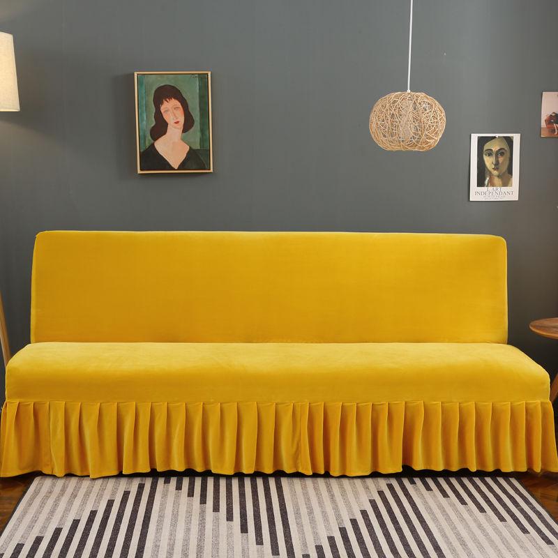 Armless Sofa Cover Inclusive Magic Sofa Cover Solid Color Folding Sofa Bed Cover with Skirt Elastic Furniture Protector Slipcover Couch Cover