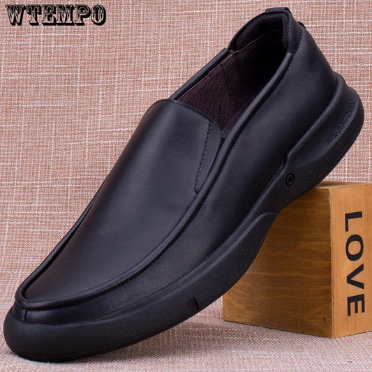 Casual Shoes Leisure Men Genuine Leather Slip on Non-slip Rubber Sole Comfortable
