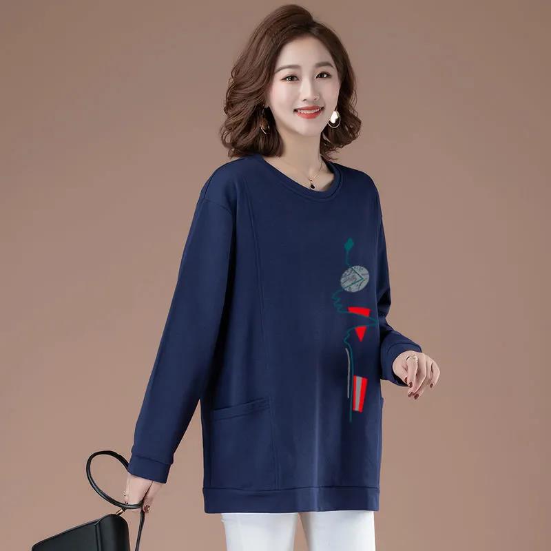 Spring Women Blouses Long Sleeve Print Element TShirts Casual Round Neck Ladies Tops Pullover