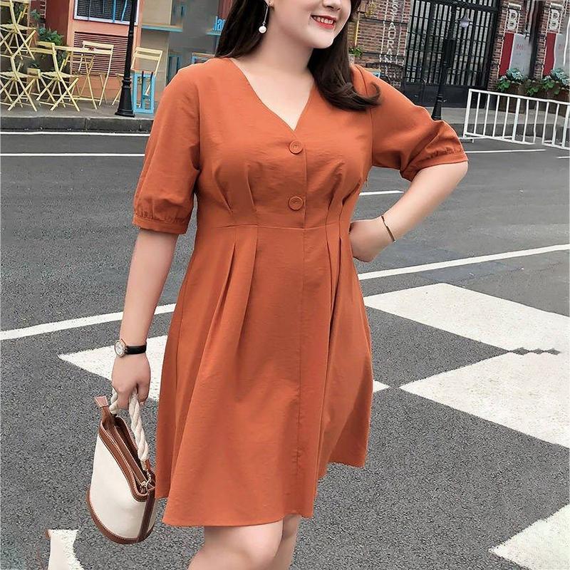Solid Color Large Size L-XXXXXL Women's Summer Dress Short Sleeve V-Neck Above Knee