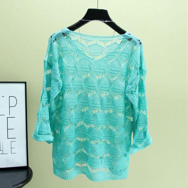 Ice Silk Shirt Single-piece Hollow Sun Protection Top with Thin Knitted Sweater Loose Sweater Women's Hollow Light and Breathable