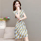 Women's Summer Print Mid-Length Dress Large Size Loose V-Neck A-Line Skirt