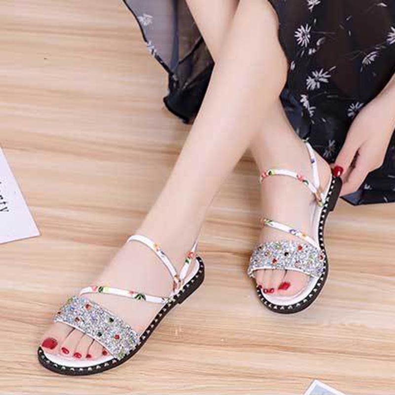 Outing Two-wear Slippers Women's Summer Fashion Out-wearing Rhinestone All-match Dual-use Sandals Flat Summer Sandals
