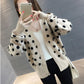 Polka Dot Short Knit Top Loose College Style V-neck Sweater Fashion Casual Jacket Women