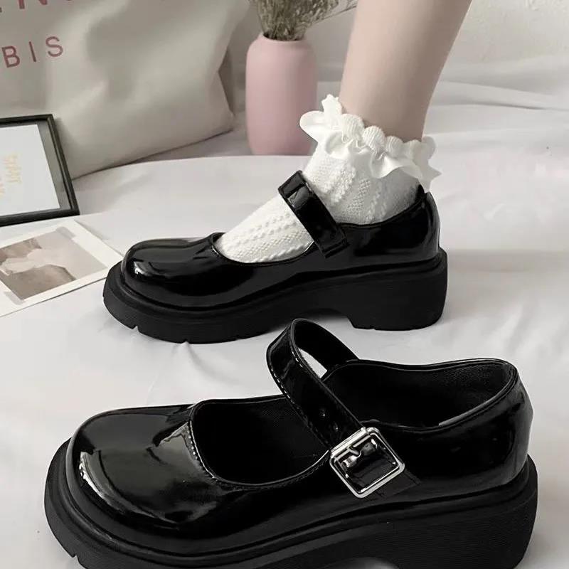 Thick-soled Round-toe Women's Shoes All-match Retro British Style Leather Shoes Japanese Women's Small Leather Shoes