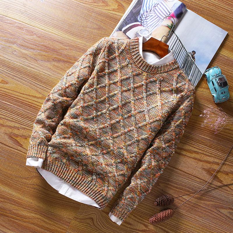 Winter Diamond Men's Round Neck Pullover Sweater Thick Slim-fit Men's Sweater