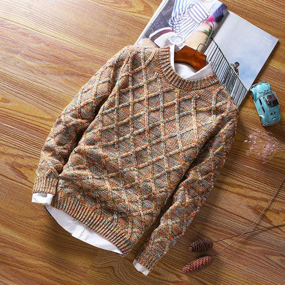 Winter Diamond Men's Round Neck Pullover Sweater Thick Slim-fit Men's Sweater