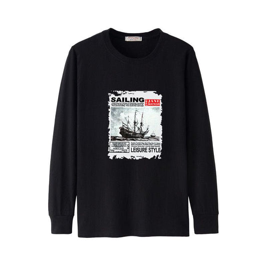 Trendy wild T-shirt long sleeve men's cotton T-shirt round neck loose large size men's clothing