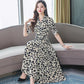 Spring and Autumn Women's Floral Chiffon Long Sleeve Dress Long Thin Waist Slim Waist Skirt