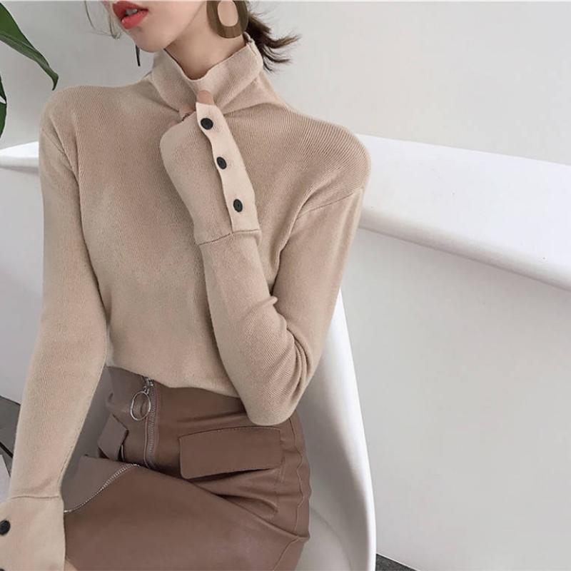 Pofulove Shirt Stacked Collar Black Long Sleeve Thicken Pullover Sweater Turtleneck Bottoming