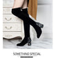 Women's Thick Heel Over Knee Boots High Heel Elastic  Boots Autumn  Winter Plus Fleece High Boots