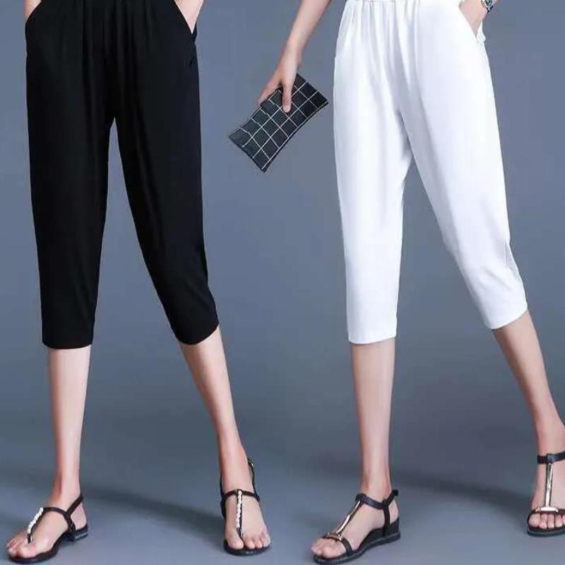 Summer Thin Harem Pants Women Plus Fat Plus Size Loose Tight Waist Cropped Trousers