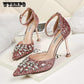 High Heels Ladies Gold Sequins Pointed Crystal Stiletto Bridal Wedding Shoes To Attend The Banquet