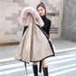 Ladies Winter Jacket Cashmere Thick Denim Hooded Coat with Big Fur Collar Parka