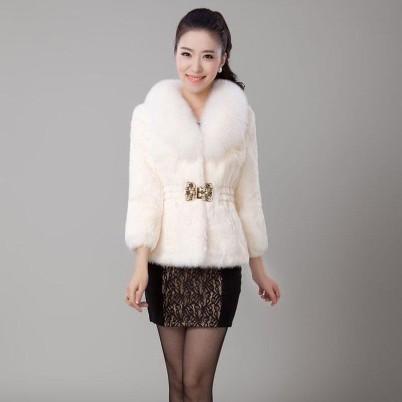 Fur Autumn and Winter Imitation Rabbit Fur Coat Women's Short Fox Fur Collar Slim Slimming Warm Coat
