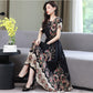 Cotton Silk Dress Female Mother's Dress Western Style Middle-aged and Elderly Plus Size Large Swing Skirt