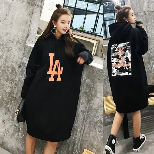 Autumn and Winter Hooded Plus Size Sweater Mid-length Loose Padded Base Skirt