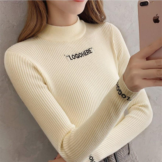 Half High Neck Solid Color Women's Sweater Slim Slimming Sexy Long-sleeved Knitted Bottoming Shirt