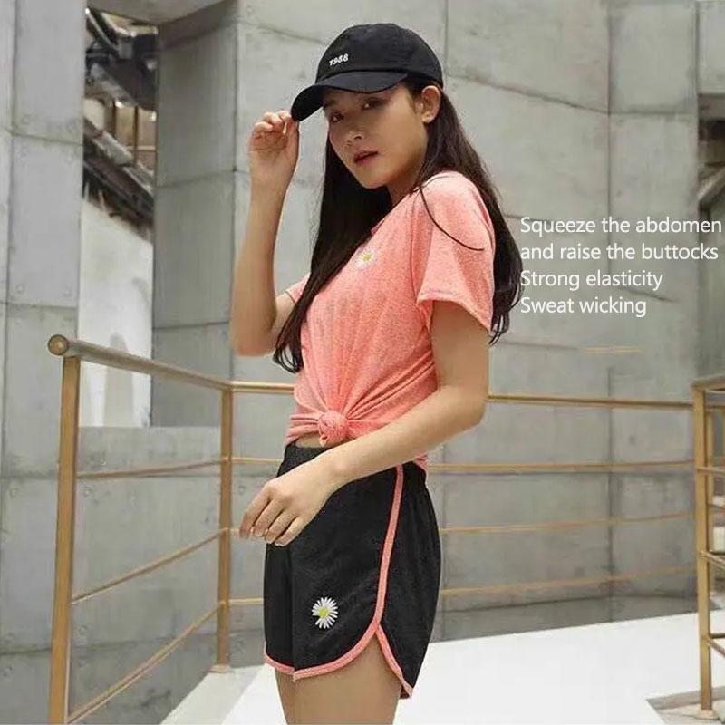 2PCS Summer Daisy Quick-drying Suit Ladies Yoga Clothes Running Sports Thin Breathable T-shirt Shorts Two-piece Set