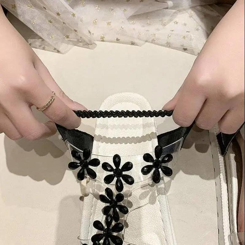 Sandals Women's Elastic Band Rhinestone Flowers Flat Soft Sole Beach Roman Sandals Outdoor Casual Sandals Women's Platform Sandals