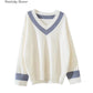 Autumn and Winter Loose Casual Sweater Fashion All-match Pullover Tops V-neck Short Women's Bottoming Shirt